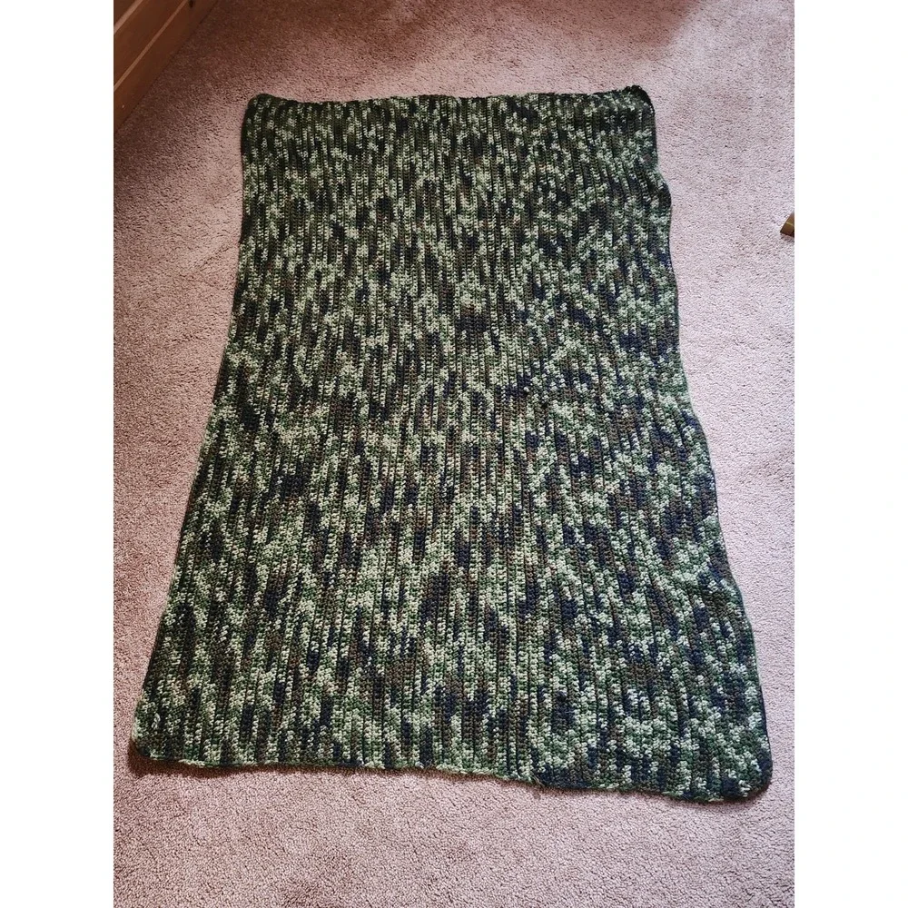 Home Made Crochted Camouflage Blanket 50 Inches‎ By 36 Inches